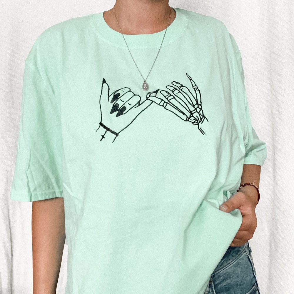Custom Embroidered Skeleton Halloween Tee Shirt